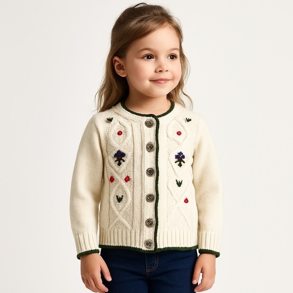 Andrea Pfister Other - Pfister girls embroidered alpine knit cardigan cottagecore floral cream